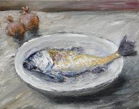 Volker Scharnefsky: Fisch mit 2 Zwiebeln, Öl/Lw, 2009