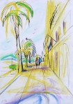 Promenade in Split, Tusche/Pastell, 2016